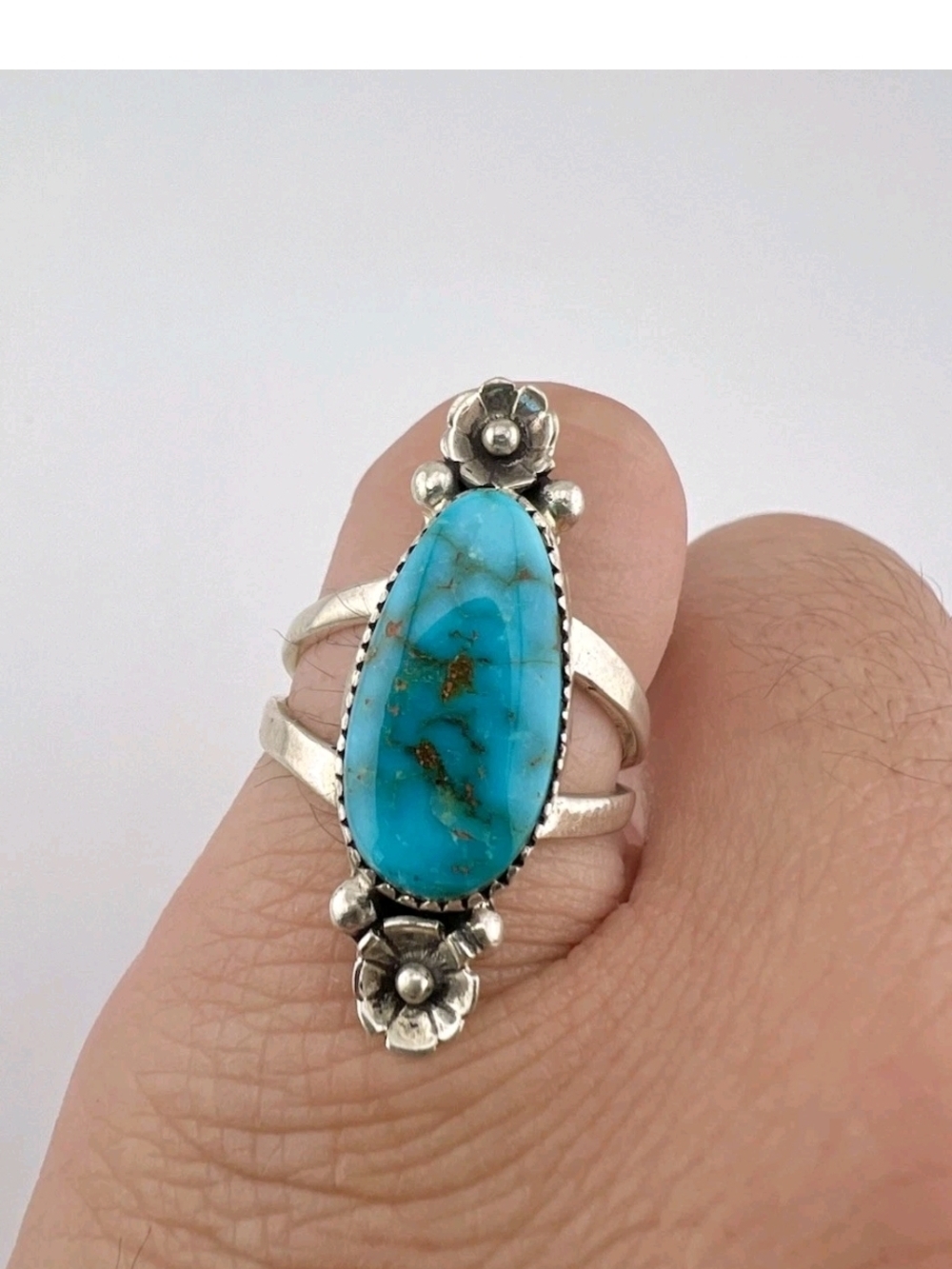 Native American Navajo Silver Bisbee Turquoise Ring - Size 7.5